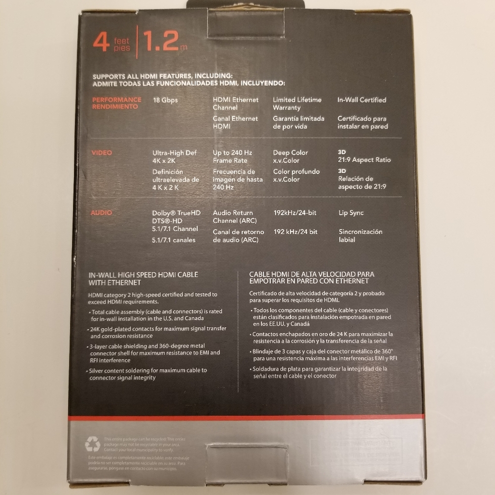 NIB Rocketfish 4ft 1080p+ 4Kx2K UltraHD HDMI High Speed 18Gbps Cable Black - Picture 3 of 11